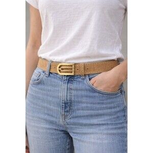 Paris Suede Leather Belt 46” Top Grain Cowhide Tan Minimalist Gold Buckle
